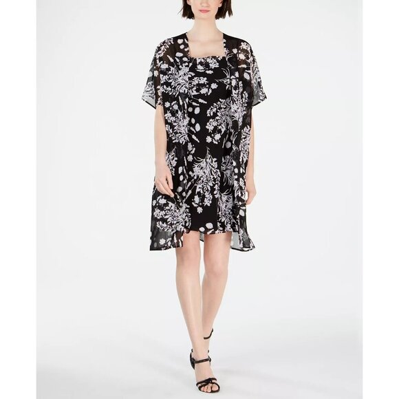 CALVIN KLEIN Black/White Floral Chiffon Cover-up Kimono NWT 4 - Picture 2 of 16